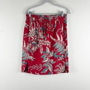 Ann Taylor LOFT Floral Elastic Waist Drawstring Skirt Red Small Casual Work